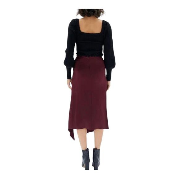 Mink Pink Nador Burgundy Flounce Satin Slip Skirt size XL NWT - Picture 2 of 10